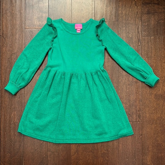 Lilly Pulitzer Kid’s Green Ruffle Sleeve Dress, Size M 6/7 - Picture 1 of 10